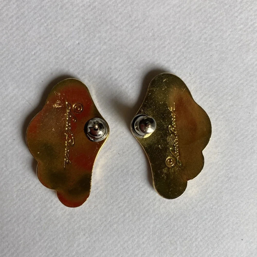 Laurel Burch LE FLEUR Studs Deep Red Black and Gold Tone - Picture 6 of 11